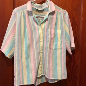 Vintage pastel striped button down short sleeve top Oak Hill brand